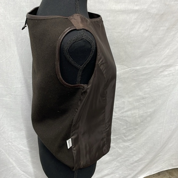 Lafayette 148 leather shell top with knit back in dark brown, size 12 - Picture 8 of 8